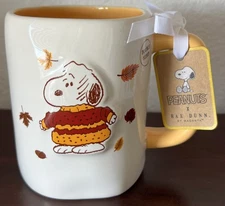 Peanuts x Rae Dunn Snoopy SWEATER WEATHER Fall Leaves Double Sided 18 oz Mug NWT