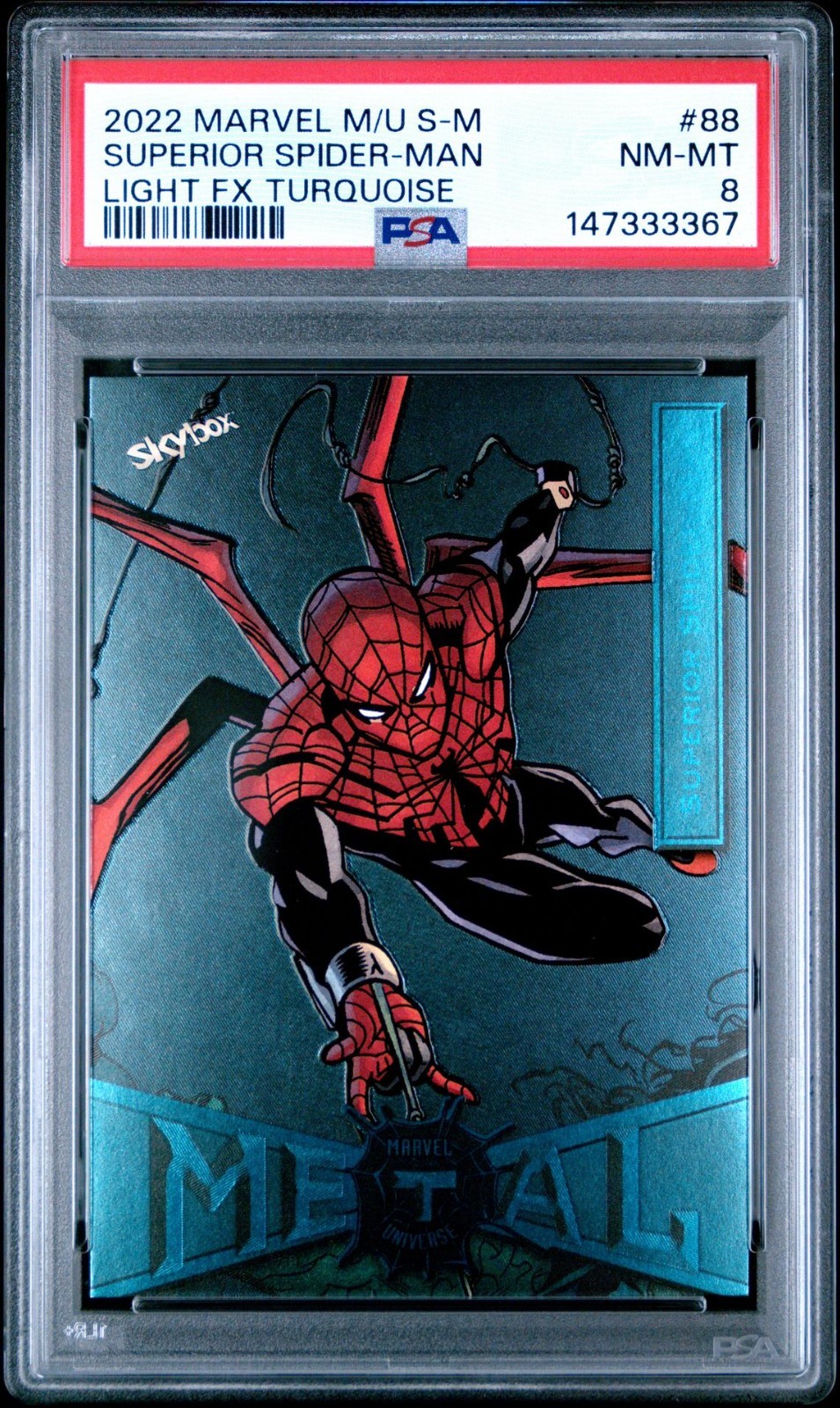 2022 Marvel Metal Universe Superior Spider Man Light FX Turquoise /50 #88 PSA 8