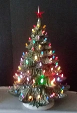 Lighted Ceramic Christmas Tree 24” x 16" Hand Painted & Crafted Vintage Large