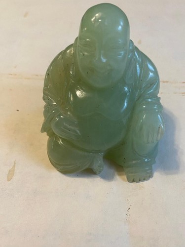 Chinesische Vintage natürliche grüne Jade lachender glücklicher Buddha Figur Skulptur