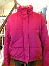 C:O Cropped Women's Pink Puffer Jacket Zip Snap Buttons Hoodie Pockets NWT M/L