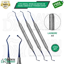 3 Pcs Spoon Excavator #19 Double Ended Blue Titanium Coated Dental Instruments