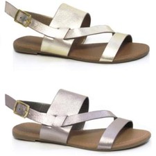 Womens Ladies Summer Gladiator Sandals Fancy Flat Heel Party Beach Shoes Size