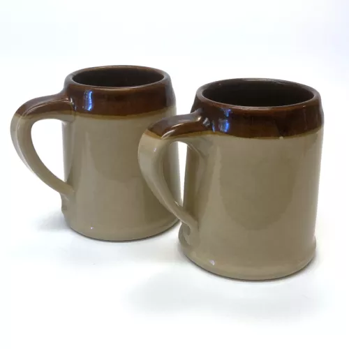 Pair Vintage Monmouth Pottery Stoneware Beer Mugs in Brown