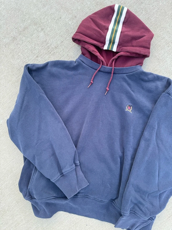Sudadera con Capucha Tommy Hilfiger Vintage Rojo Azul Marino Doble Capa Cuello Redondo 2XL Foto 2 de 4