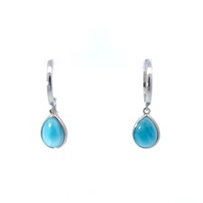 Sterling Silver Pear Shaped Larimar Hoop Earrings