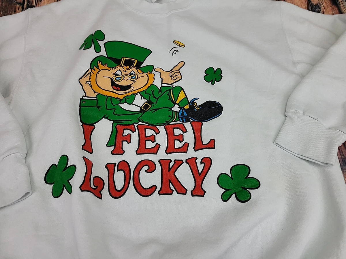 Vintage 90s Leprechaun I Feel Lucky Crewneck Sweatshirt Mens L St Patrick's  Day | eBay