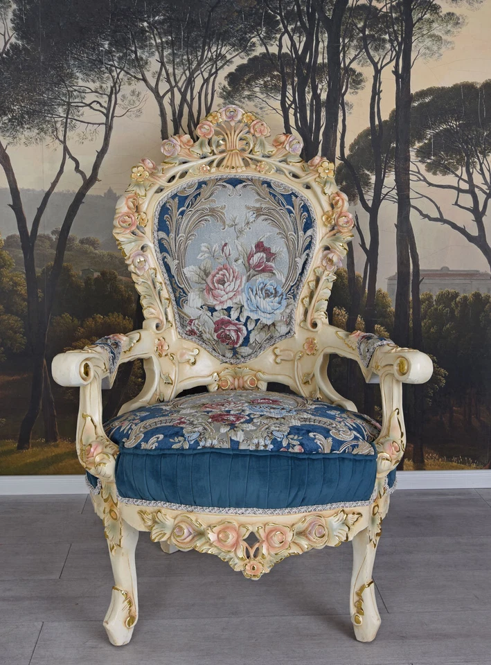 Antik Sessel Barock Stuhl Armlehnstuhl Retro Armlehnsessel Rokoko Salon Sessel - Bild 3 von 4