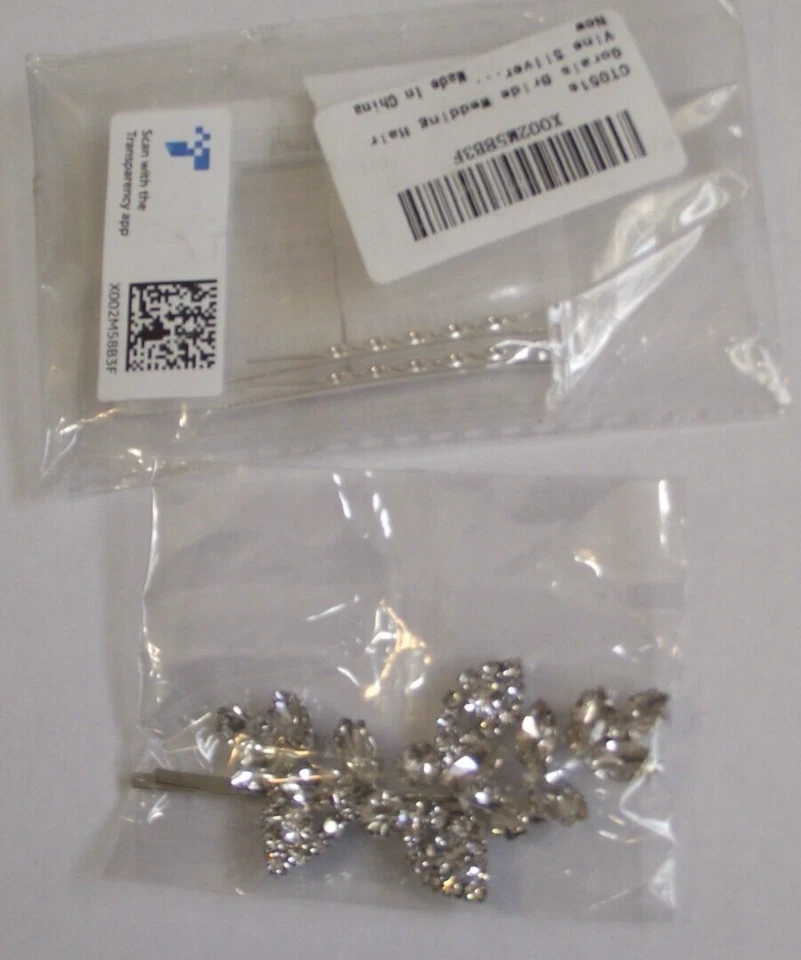 Nuevo paquete abierto horquillas para el pelo de boda tono plata estrás transparente floral Foto 2 de 4