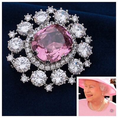 Queen Mary s rosa Saphir Cluster Brosche Replik mit 5A Zirkonia Rhodium
