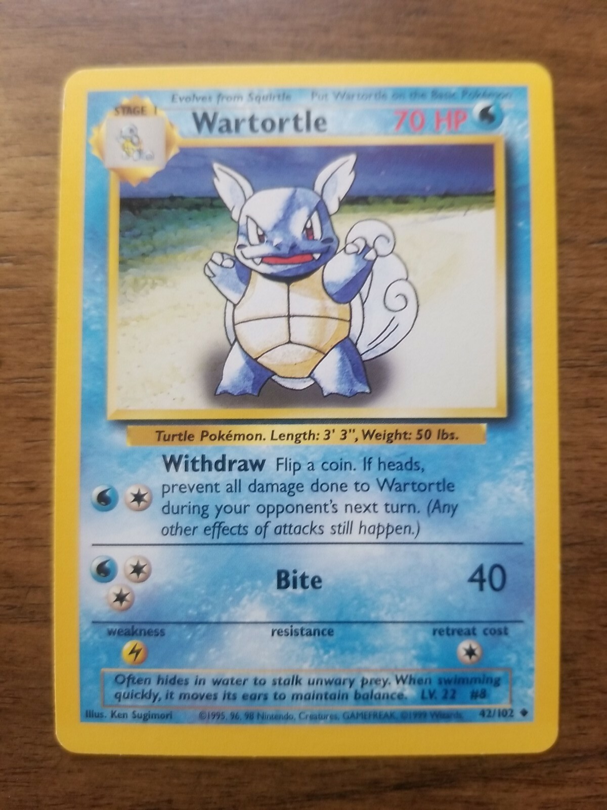 Wartortle Pokemon Base Set No 42/102 Vintage 1999 Near Mint