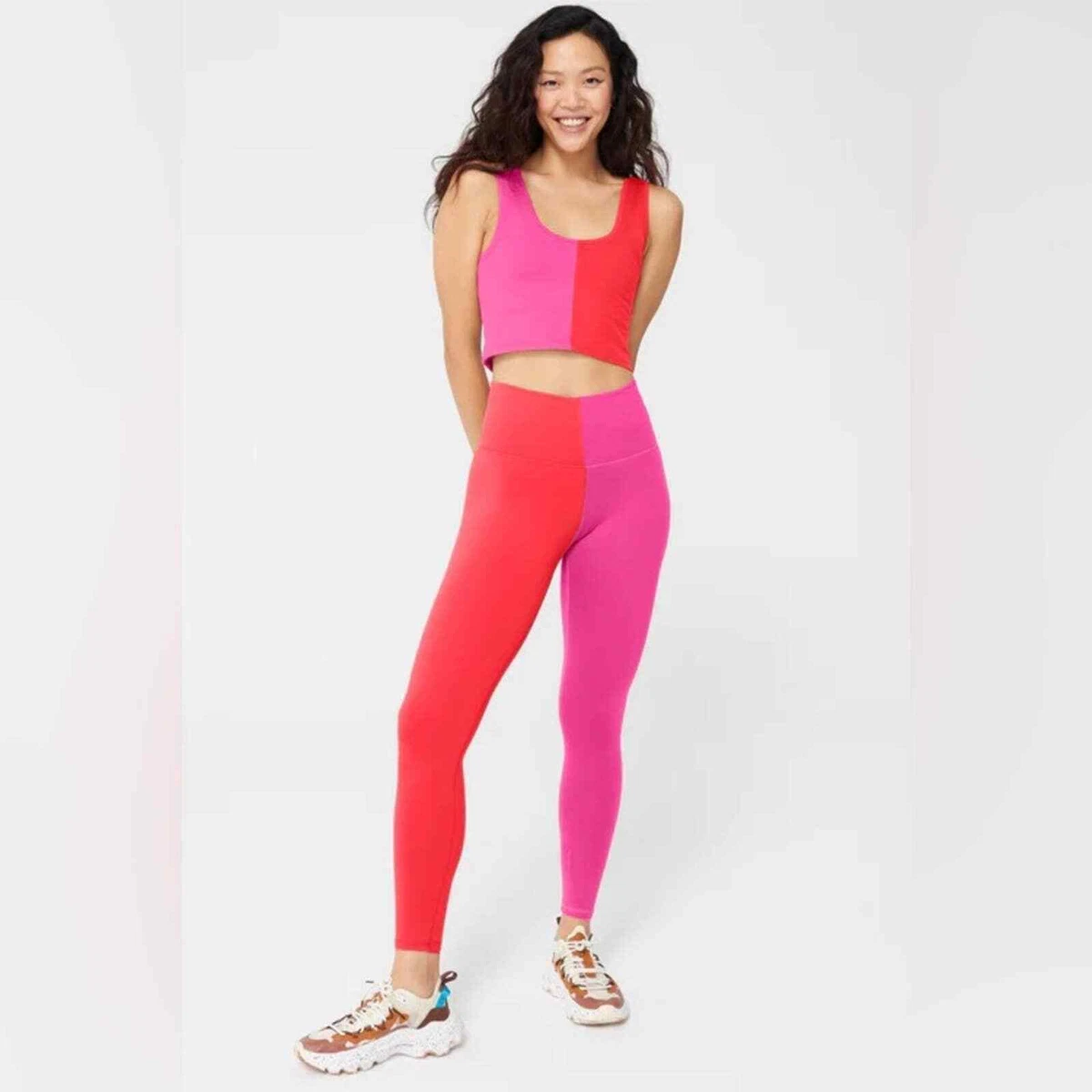 TEREZ Two Tone TLC Leggings in Super Hot Red and Terez Pink Size