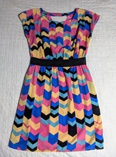 Emmelee Geometric Dress A-Line Colorful Sz M Button Back Abstract With Pockets!!