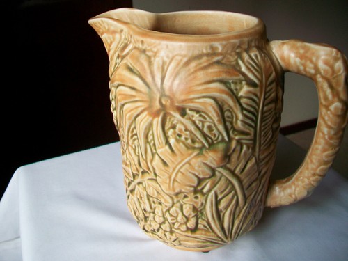 ANTIQUE WELLER POTTERY MARVO PITCHER 8" TAN GREEN MATTE 1920's SIGNED - Imagen 15 de 16