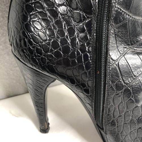 Prada Boots Womens 6.5 US 37 EU Black Crocodile Print Leather Knee High Heeled - Picture 5 of 24