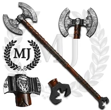 Carbon Steel Viking Axe, Double Headed Axe, Viking Battle Axe + Leather Sheath