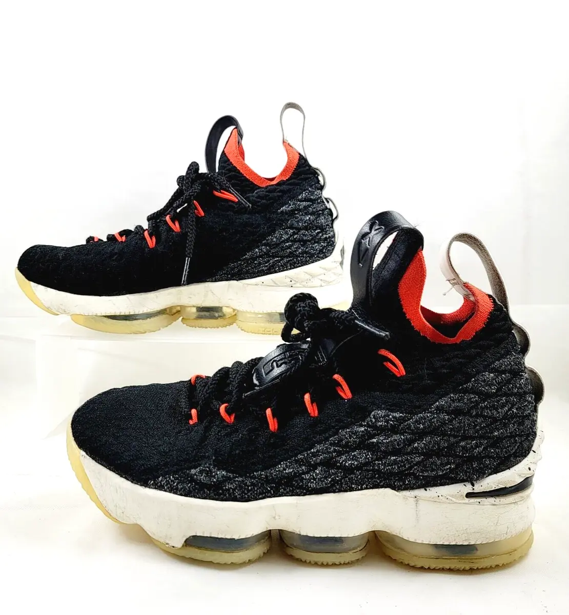 Nike Lebron 15 Shoes 4 Youth Black Grey Red Athletic Knit Top Lace Up  Sneakers | Ebay