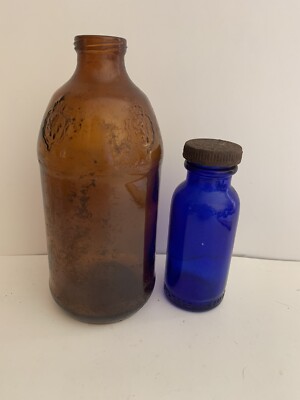 Lot of VTG STROHS Beer Detroit Stubby Bottle & Cobalt BROMO Seltzer Cap Emerson
