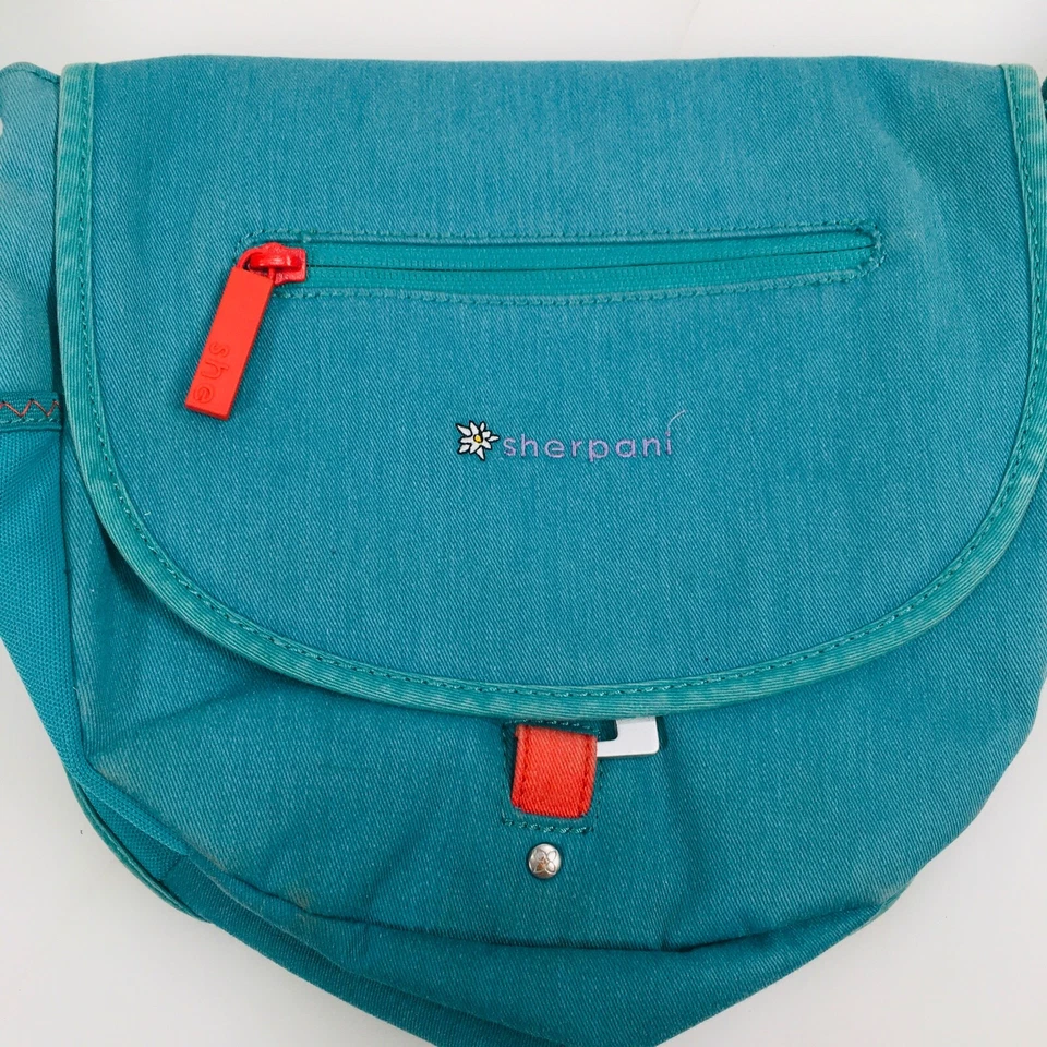 Bolsa carteiro Sherpani Teal Milli Le pequena azul-petróleo e laranja, 11x 10 em excelente estado usado - Imagem 2 de 4