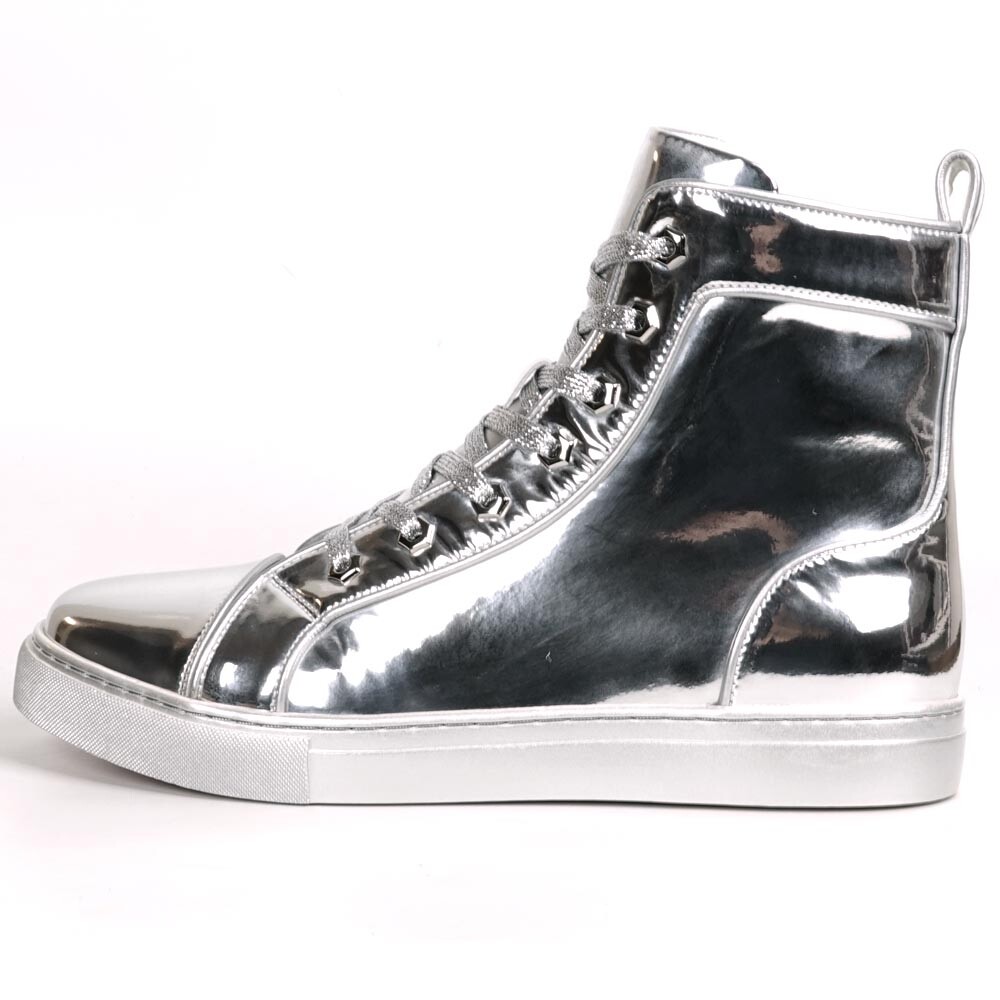 FI-2416 Silver Patent Leather Lace up High top Sneaker