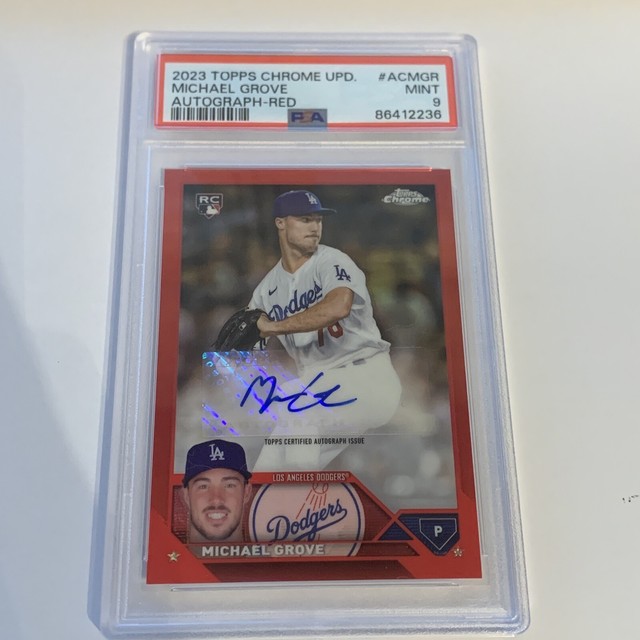 Michael Grove 2023 Topps Chrome Update Red Refractor 1/5 PSA 9 Rookie Auto