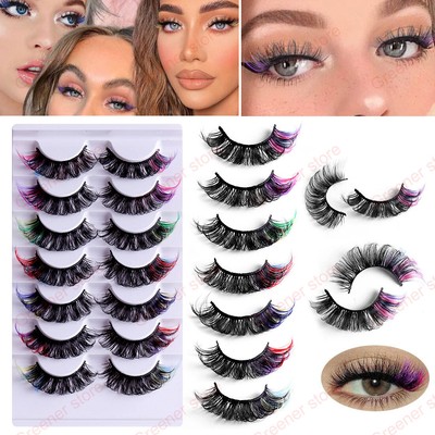 7 Paare False Wimpern 3D Strip Nerz Lashes Farbig Natürlich Wispy Flauschig Curl