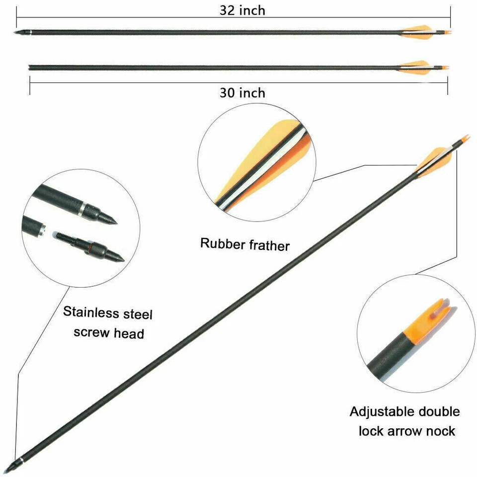12件装30英寸碳箭SP 500射箭狩猎复合弓40-60磅 — 第 2/4 张图片