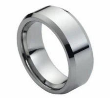 Free Engraving - Tungsten Carbide High Polish Beveled Edge Wedding Band Ring
