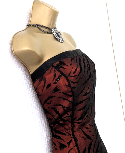 ROMAN Corset Maxi Dress Sz 14 Orange Black Glitter Mesh Overlay Medieval Regency - Picture 3 of 16