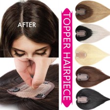 Seamless Topper Hairpiece Clip In Remy Human Hair Extensions Silk Base Top Piece