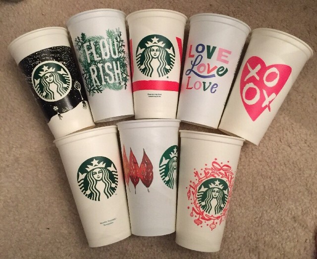 Lot Of 8 Different Starbucks Reusable Plastic To Go Cups With No Lids