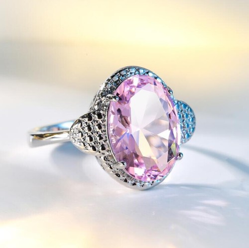Dazzling Oval Cut Pink Topaz Gemstone Silver Rings Size 6~10 Holiday Gift Women - Picture 2 of 5