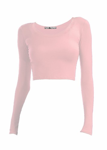 Womens Long Sleeve Crop Top TShirt Ladies Girls Scoop Crew Neck Crop Shirt Top - Picture 15 of 25