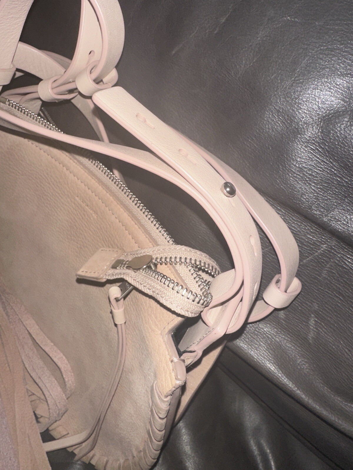 ALL SAINTS AllSaints Light nude / Pink Grain Leather/suede Crossbody Bag NEW WOT image 8