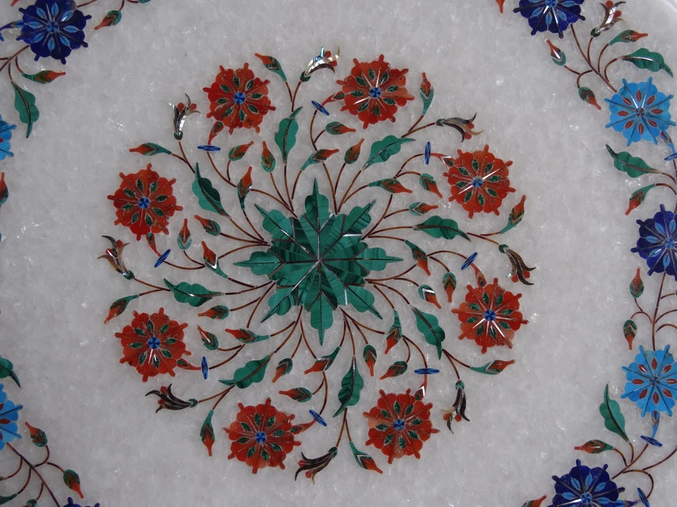 12" Marble Side End Table Top Inlay Art For Home Decor & Garden - Image 2 of 4