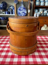 Antique Primitive Three Banded Firkin with Lid (10" tall)