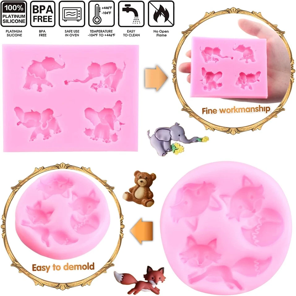 Moldes de silicone para elefante fondant molde para pássaro raposa chocolate moldes para bolo Deco - Imagem 2 de 4