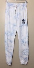 Soul Womens Size S Blue And White Tie Dyed Skull Sweatpants Cotton Made In USA