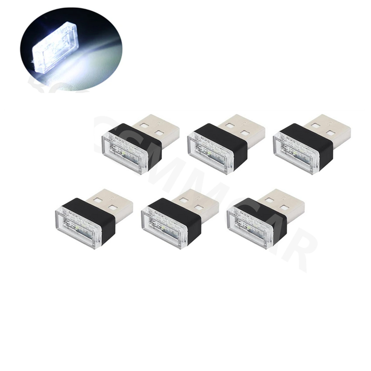 6Pcs USB LED Car Interior Light Neon Atmosphere Ambient Lamp Bulb Accessories