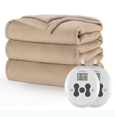 Sunbeam Fleece Heated Electric Blanket Queen Size, 90'' x 84'', 12 Heat Set New