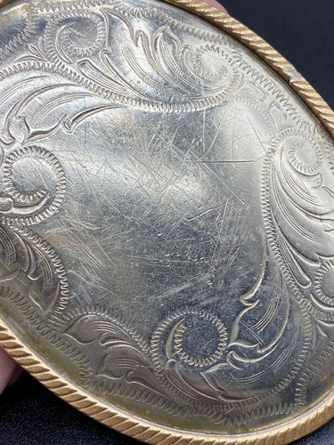 German Silver Belt Buckle Engravable Gold Twisted Western Rope Design Etched - Picture 16 of 17