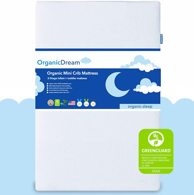 Organic Dream 5'' Mini Crib Mattress - Breathable, Washable, Extra Firm, 2-Stage