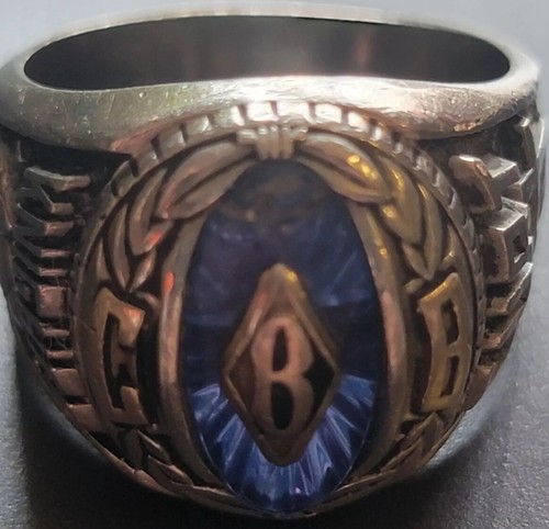 Anello Vintage Classe Jostens 18 Grammi Cavalieri Croce CBB Curt Blu Sport Blu - Foto 2 di 11