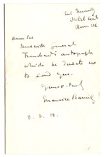 Maurice Baring Signed Letter 1918 / Autographed British Dramatist, Poet