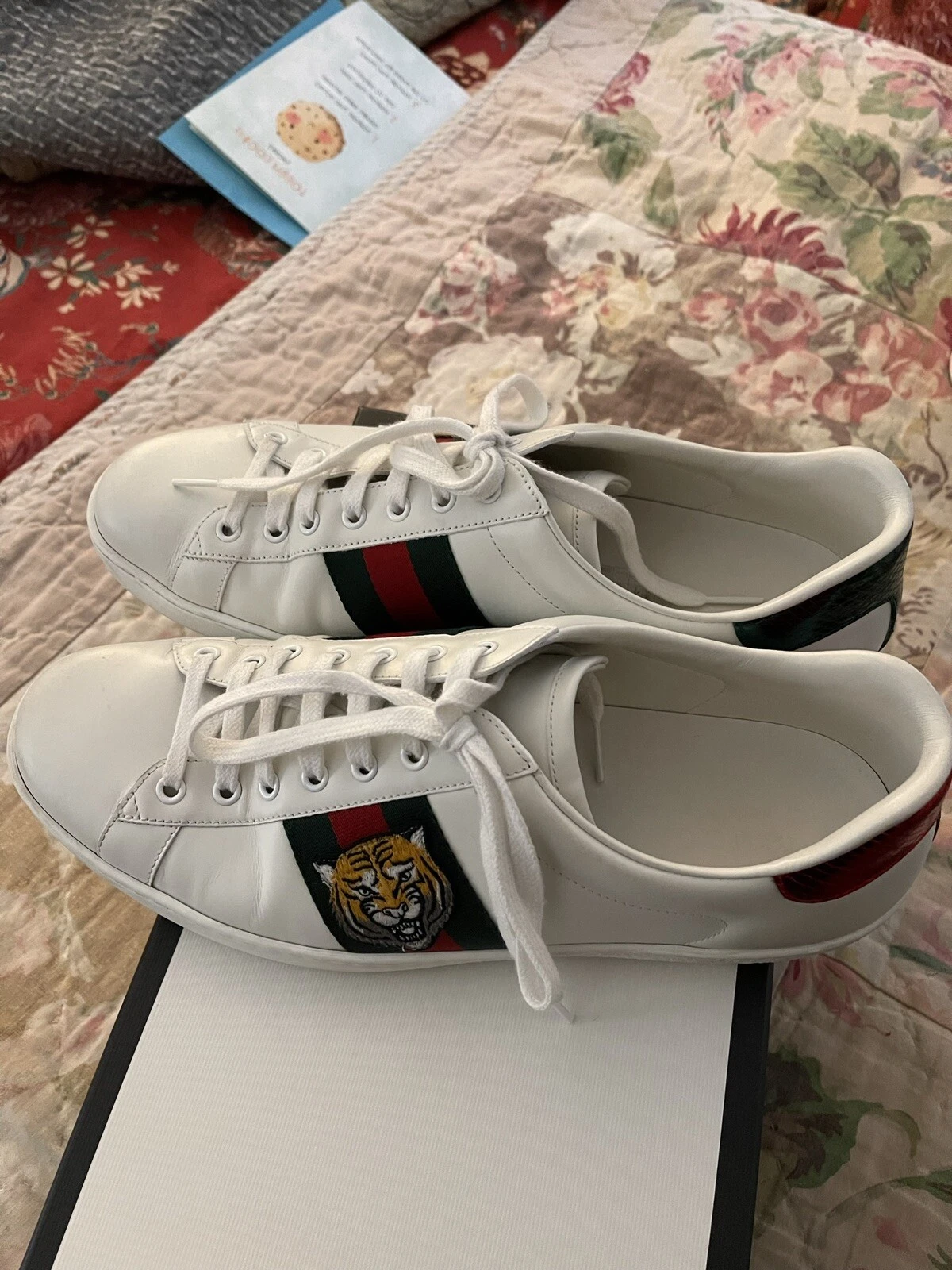 Baskets Gucci Ace cuir blanc haut bas pour hommes Tiger Web. Taille US 11G