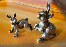 ANTIQUE FABERGE SILVER  MINIATURE FIGURINES OF MOM & BABY RABBIT