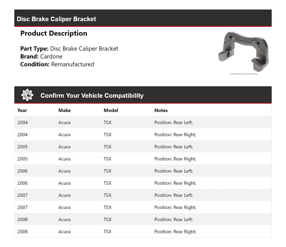 For 2004-2008 Acura TSX Disc Brake Caliper Bracket Cardone 2005 2006 2007 - Image 2 of 4