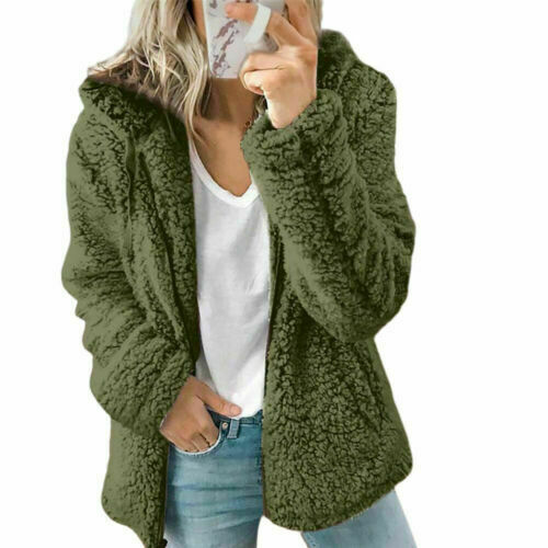 Damen Langärmelig Teddy Warm Jacke Zip Sweatshirt Mantel Outwearlinie Übergröß ⊿ - Bild 12 von 19
