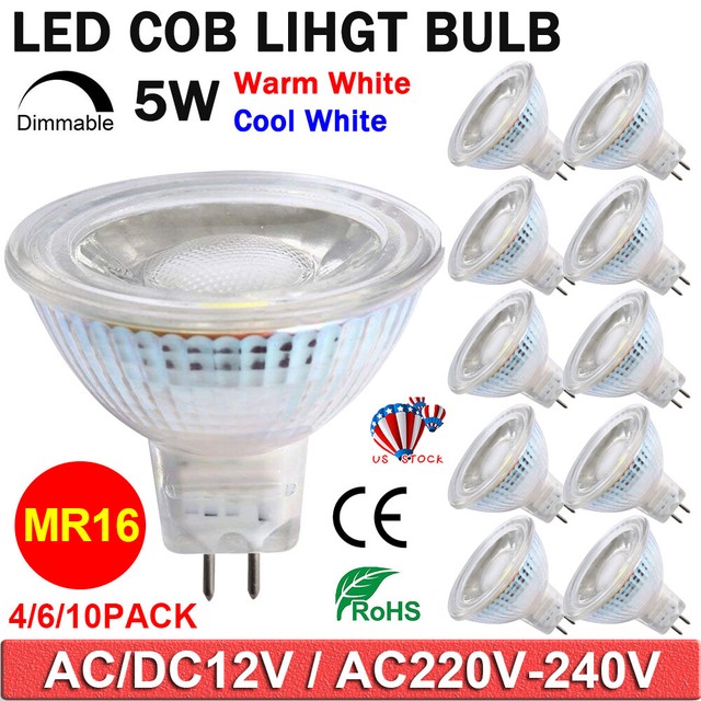 5W MR16 COB LED Spotlight Light Bulbs AC/DC 12V Dimmable Lamps Warm Cool White eBay