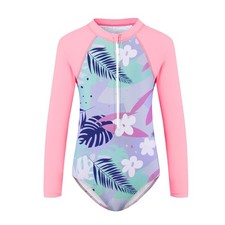 UPF50 Girls Long Sleeve One Piece Swimsuit with Zipper Rash Guard for Kids 6...